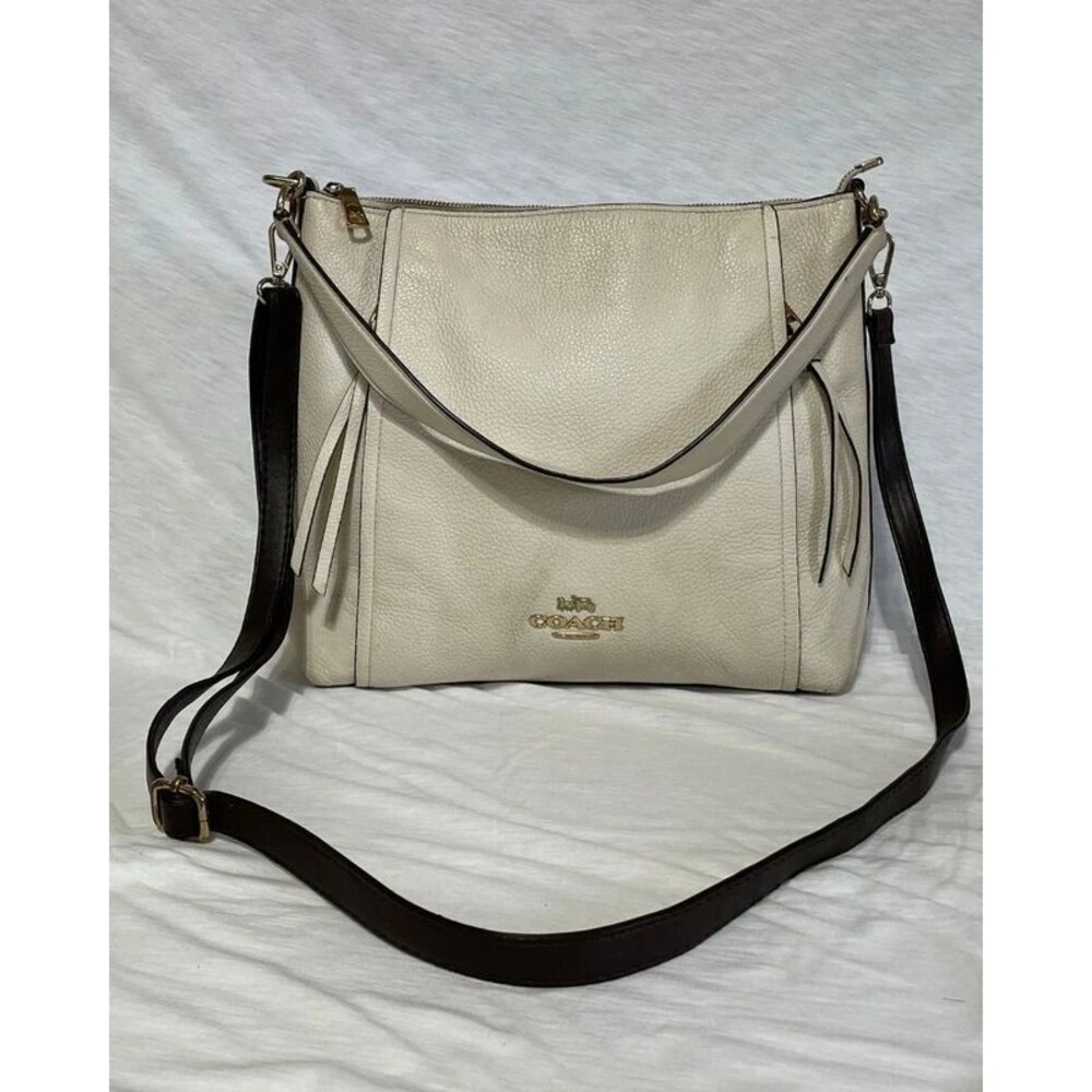 Coach Ivory Pebbled Leather Shoulder Bag Crossbody Strap Cream Pleated Tote